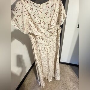 SHEIN Cream and Red Asymmetrical Dress